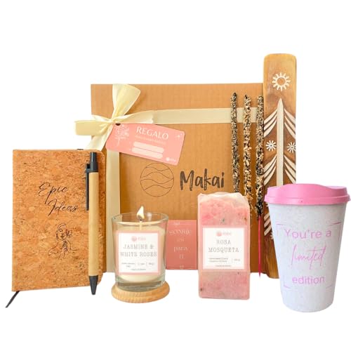 Makai - Pack regalo mujer, vela aromatica, jabon de manos, bloc...