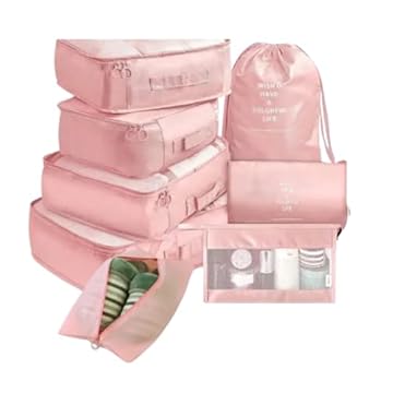 Organizador Mala Para Viagem 8 Peças Necessaire Bolsa De Armazenamento Guarda Roupa (Rosa)