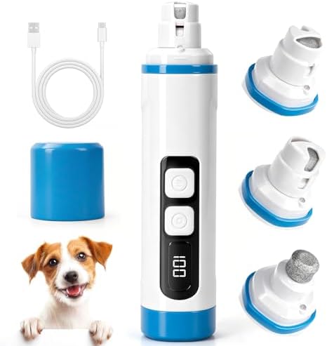 TAILNERY Dog Nail Grinder with LED Light – Quiet Low Noise Rechargeable Pet Nail Trimmer, Cordless Electric Dog Nail File for Small, Medium & Large Dogs and Cats