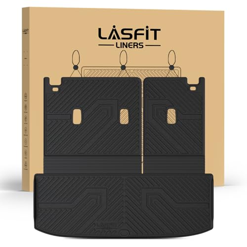 Image of LASFIT Cargo Mats for Nissan Pathfinder 2026 2025 2024 2023 2022 | All Weather TPE Custom Fit Cargo Trunk Mat & Backrest Mats Accessories, Black