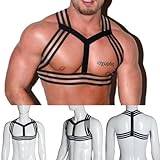  Getdoublerich Harnais de poitrine pour homme avec bretelles élastiques dos nu, costume réglable en nylon pour club, fête, spectacle, noir (tour de poitrine 85,1 à 140 cm)