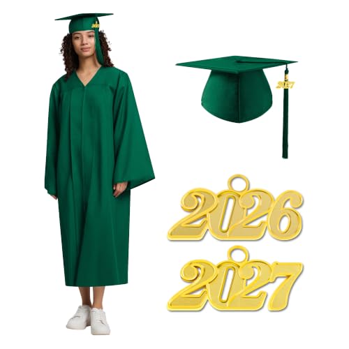 Image of Graduation Cap Gown 2026 2027 Matte Unisex for High School Bachelor | Heavyweight Matte Polyester,Zipper Closure,Adjustable Cap,Sizes 39-60,Bulk Orders Available