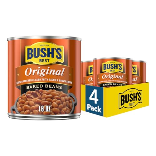 Image of BUSH'S BEST 16 oz Canned Original Baked Beans, Source of Plant Based Protein and Fiber, Low Fat, Gluten Free, (Pack of 4)