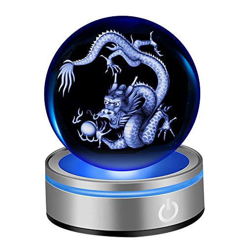 IFOLAINA 3D Dragon Crystal Ball 8 cm mit LED bunte Beleuchtung Sockel Nachtlicht Figur Lampen Glücksgeschenke für Jungen Mädchen Familie Freund Klassenkameraden Cover