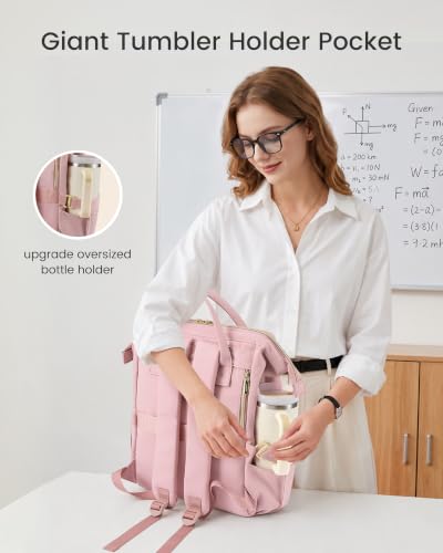 Image of LOVEVOOK Laptop Backpack for Women Men with Large Cup Holder,17 inch Waterproof Computer Laptop Bag TSA Approved Travel Backpack,Professional Work College Nurse Teacher Backpack Gift Purse,Rose pink