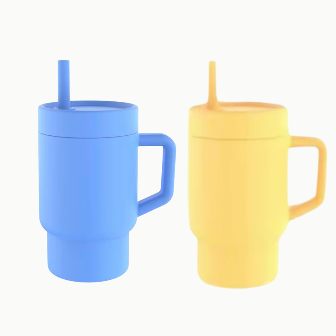 Gobelet en silicone pour enfants anti-fuite bleu jaune x2