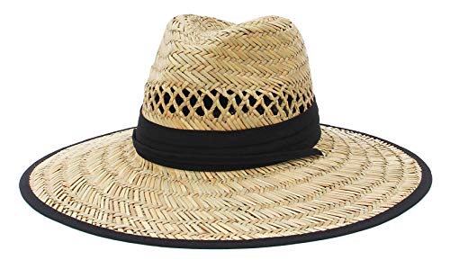 Jelord Sombrero de Paja Hombre Sombrero de Safari para Campo Decoración de Tela Limpresa con ala Ancha Anti-UV Sombrero de Panamá Verano Unisexo 58 CM Cover