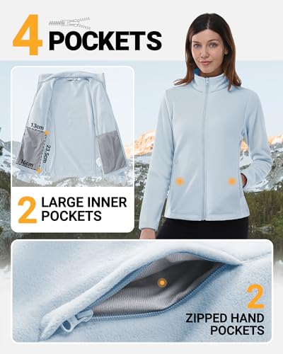 Outdoor Ventures Womens Fleece Jackets Ladies Lightweight Warm Full Zip Coat Soft Outerwear Running Jacket With 4 Large Pockets - Image 3