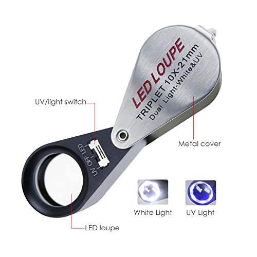 Tekcoplus GEM 10X Foldable Pocket Magnifier Loupe With Uv And Led Light For Jewelry thumb #3