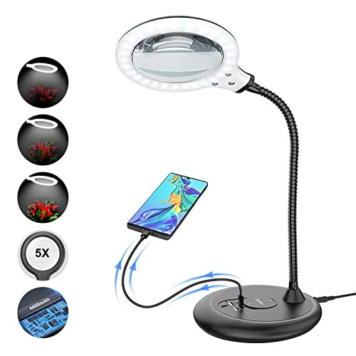 Lampe loupe Rechargeable 5X avec Port de Chargement USB, Grande loupe Mains Libres avec lumière et Support pour Personnes âgées, malvoyantes, Loisirs, Artisanat Cover