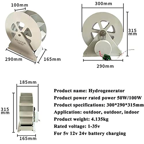 Water Turbine Generator, Hydrogenerator, 100W, Quiet Operation, Portable, High Performance, Water Flow Powered, Steel, 315 x 290 x 315 mm, 4.135 kg