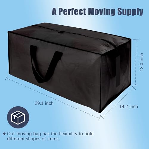 Image of HOMESURE 12 Pack Large Strong Moving Bags with Zippers & Carrying Handles - Water-Resistant - Heavy Duty Storage Tote for Space Saving Moving Storage, Fold Flat, Alternative to Moving Box (Black)