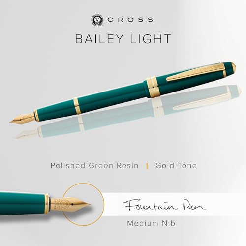 Image of Cross Bailey Fountain Pen - Dark Green Resin with Gold Accents, Medium Nib, Luxury Writing Instrument