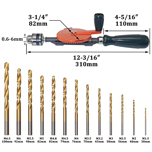 image for CheeMuii Powerful Speedy Hand Drill 1/4 Inch Manual Drill with 13 Pcs 