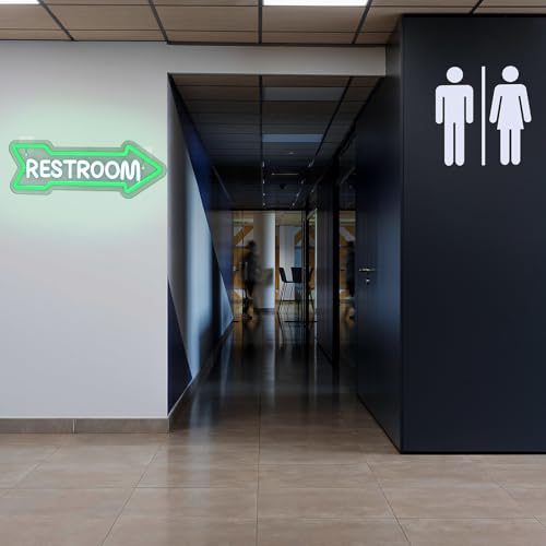 Image of Looklight Restroom Arrow Neon Sign for Wall Decoration Right Arrow LED Light Sign Decor White and Green for Bathroom Hotels,Bars, Hospitals, Homes and Other Places with Toilets