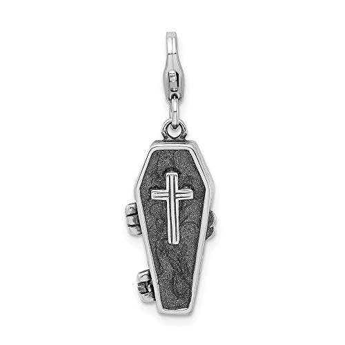 925 Sterling Silver 3 D Enameled Skeleton In Casket Lobster Clasp Ch Necklace