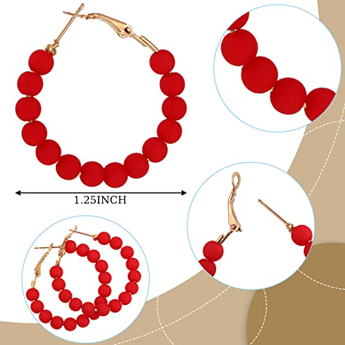 Bonuci 9 Pairs Beaded Hoop Earrings for Women Bohemian Bead Earrings Mixed Color Dangle (Bright Colors,Acrylic)2