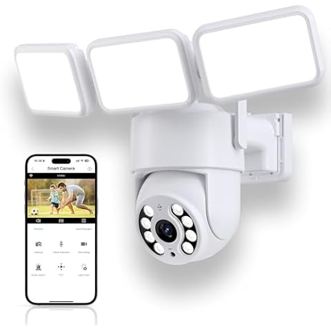 GOLSPARK Floodlight Camera, 2K WiFi Outdoor Security Camera with 2000LM Flood Light, Outdoor Camera with 2-Way Audio 360° PTZ AI Detection Auto Tracking Color Night Vision Alert Cloud or SD Storage Cover