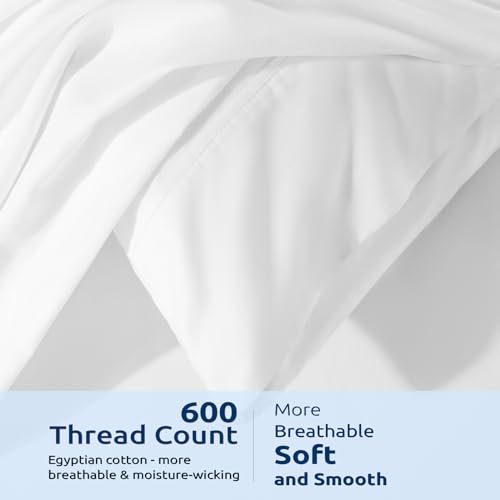 Shilucheng 100% Cotton Queen Size Duvet Covers - 600 Thread Count, Luxury Sateen Weave Egyptian Cotton Comforter Cover with Zipper Closure & Corner Ties,Hotel Bedding Duvet Covers 3 Piece (White)