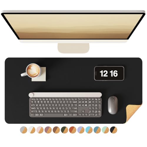 Image of YSAGi Leather & Cork Desk Mat, Large Writing Pad for Office / Home - Waterproof, Double-Sided - Black + Cork (23.6 inchx13.7 inch)