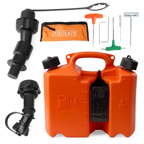 00008810113 Fuel Container Compatible with Stihl Chainsaw 0000 881 0113 Fuel & Chain Oil 5L + 2L Combination Drum w/2 Spill Proof Smart Control Spout Nozzles Orange