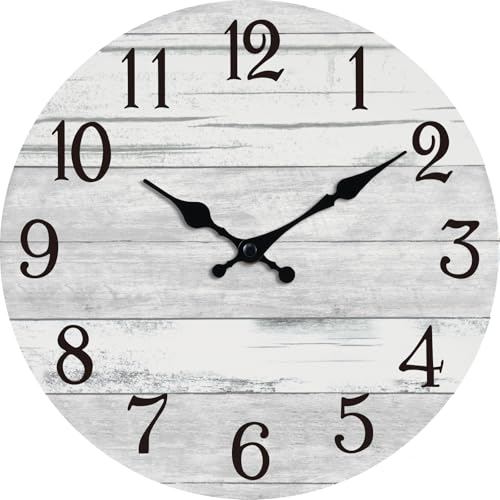 KECYET Wall Clock Battery Operated 14 Inch Large Gray Silent Non Ticking Country Rustic Design Vintage Retro Decorative for Bathroom Kitchen Bedroom