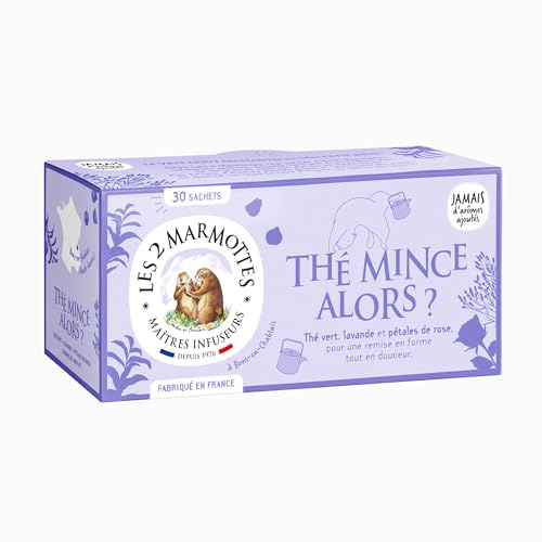 Les 2 Marmottes Thé Mince Alors ? - Thé vert 100% BIO et pétales de rose - Cure amincissement et remise en forme - Sans arômes ajoutés - 30 Sachets par boite - Made in France - 63g