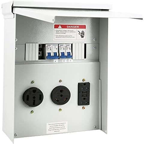 Temporary Power Outlet Panel, with 20, 30, 50 Amp Receptacle Installed, Tocretoare Prewired RV Power Outlet Box, NEMA 3R Enclosed and Weatherproof, Fit for RV Camper Travel and Construction Sites Cover