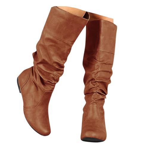 Mid Calf Boots for women,Women's Soft Suede Low Heel Comfortable Fall Outdoor Boot with Side Zipper Non-Slip Sole Flat slouch Boots
