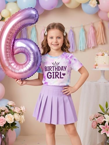 Image of YHHR Birthday Girl Shirt Tie Dye Girls Birthday Shirts 7-14 Year Kids Tops | Girls Birthday T Shirt, Cute B-Day Gifts Party Tops ,Birthday Outfits ,Letter Print Tees ,Graphic Short Sleeve Tee Tops