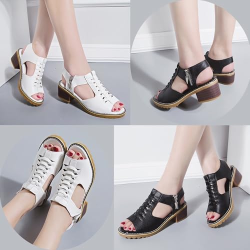 Funfany Peep Toe Cutout Zipper Chunky Heeled Sandals, Womens Comfy Orthotic Sandals, Thick Sole Wedge3