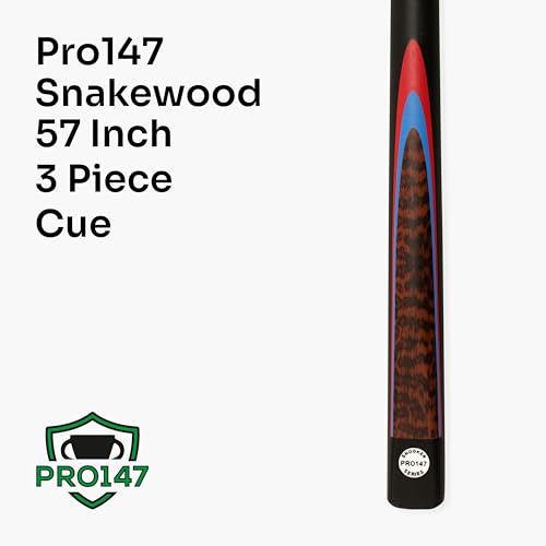PRO147 Snakewood 3pc Snooker Pool Cue 57 Inch with Matching Ash Grain and 9.5mm Tip - Image 2