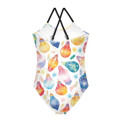KLL Colorful Christmas Light Bulbs Toddler Girls 1-Piece Bathing Suit Beach Swimming Suits with Adjustable Straps UPF 50+2