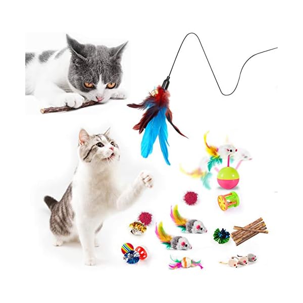 Mibote 28pcs kitten toys assorted, cat tunnel catnip fish feather teaser wand fluffy mouse mice balls and bells toys for cat puppy kitty - image 3