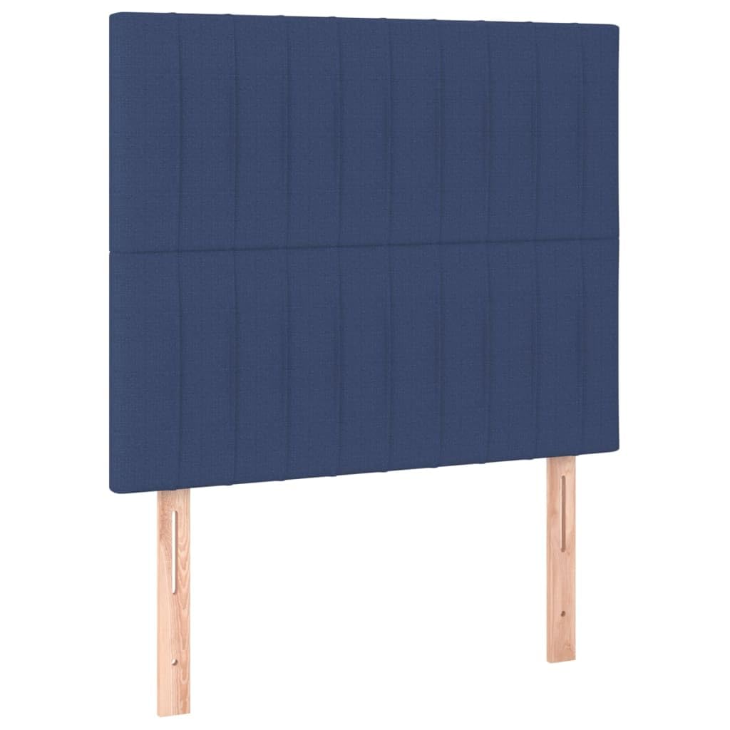Łóżko kontynentalne z materacem, niebieskie, 80 x 200 cm, materiałowe, łóżko tapicerowane, pojedyncze łóżko z regulowanym zagłówkiem i materacem ze sprężynami kieszeniowymi, wygodny mebel do