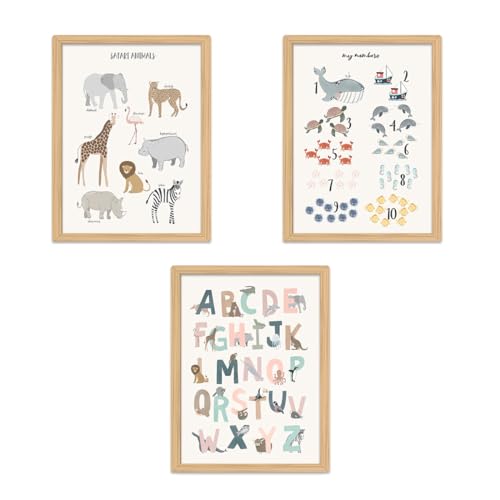 Zamety 3 Pièces Affiche Décoration Murale, Poster Mural Decoration Chambre Bebe, A4 Toile Poster Enfant, Affiches pour Deco Chambre Bebe Fille, Alphabet...
