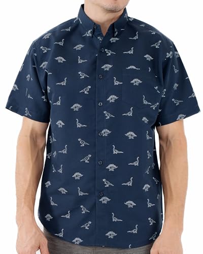Visive Mens Short Sleeve Button Up/Button Down Dinosaur Shirt Fun Jurassic Dino Print Casual Collared Vacation Top Big & Tall Sizes Novelty Hawaiian Style Great Gift for Men