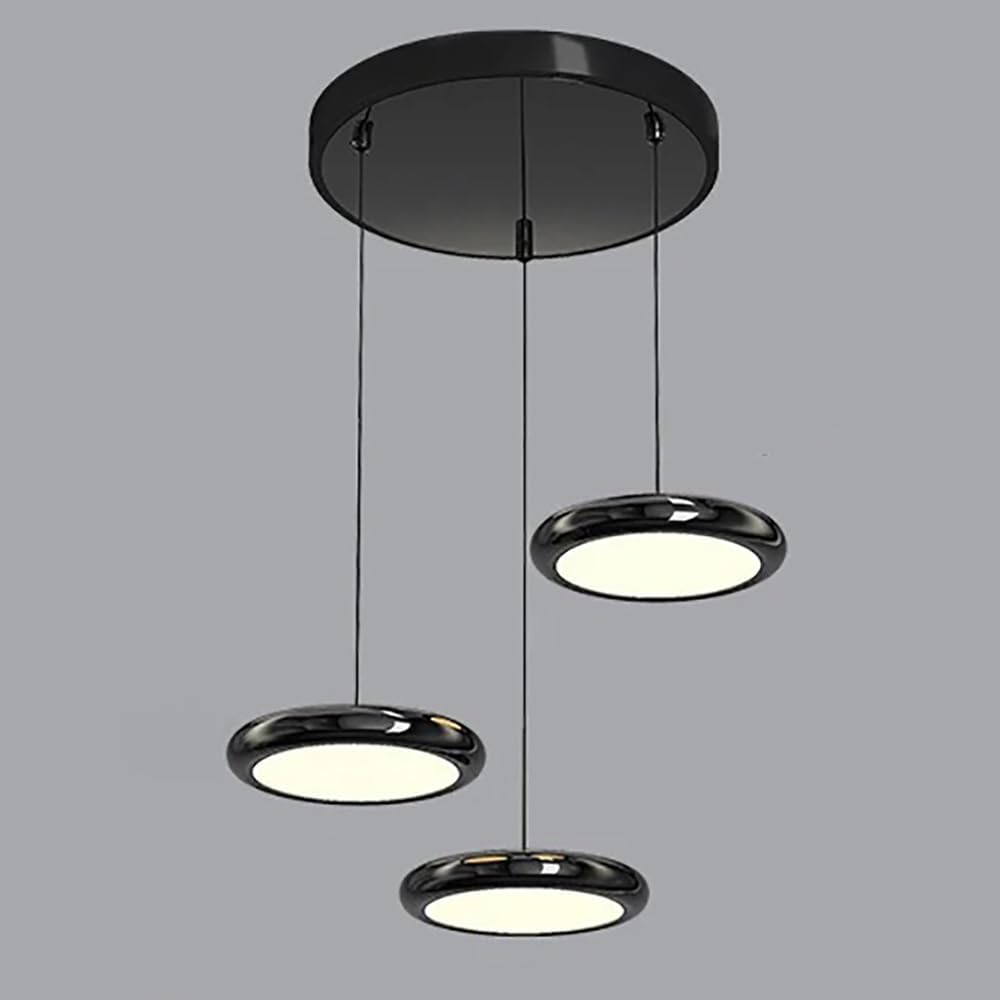 3-Light LED Chandelier Pendant Light Fixture,Flying Saucer Hanging Ceiling Lights Indoor Lighting Ajustable 3000-6000K Hanging Lamp Black for Living Dining Room Kitchen Island Pendant Lights