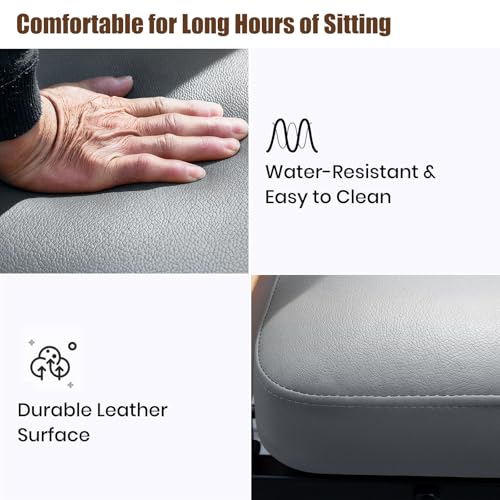 Image of EasyVibe Motorized Stand Up Armchair for Small Spaces - Electric Lift Seat for Seniors, Solid Oak & Gray Leather, Sturdy Steel Core, 280 lbs Capacity, Slate Gray
