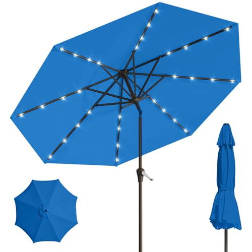 Image of 9' Solar LED Patio Umbrella with Tilt & Crank|8 Sturdy Ribs,UV Protection,Outdoor Market Table Umbrella for Deck,Lawn,Pool,Backyard(Royal blue)