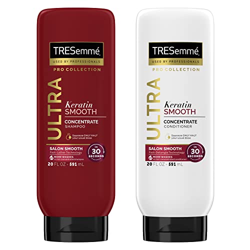 TRESemme Ultra Keratin Smooth Concentrate Shampoo and Conditioner Set Combo Pack For Dry Hair Salon Smooth in 30 Seconds Fast-Lather & Fast-Detangle Technology 2X More Washes 20oz Each