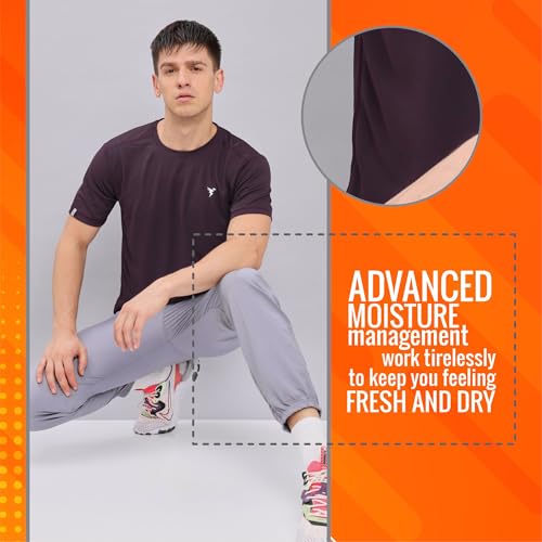 Image of TECHNOSPORT Men's Slim Fit Polyester Activewear Sports T-Shirt with Moisture-Wicking Comfort for Workout, Running & Gym