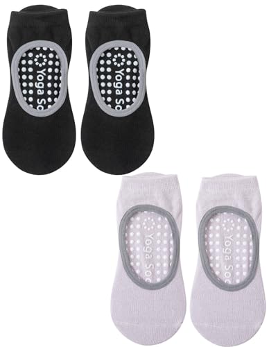 Image of Grip Socks for Women Pilates Socks with Grips Open Top Non Slip Grippy Socks for Yoga, Barre, Lagree, Zumba (Black+Purple)