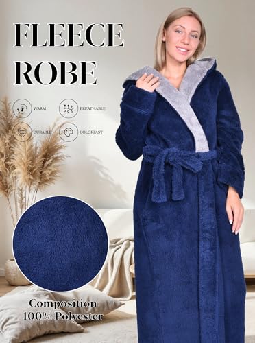 Image of Hellomamma Long Hooded Robe for Women Luxurious Flannel Fleece Full Length Bathrobe Winter Warm Pajamas Shower Nightgown
