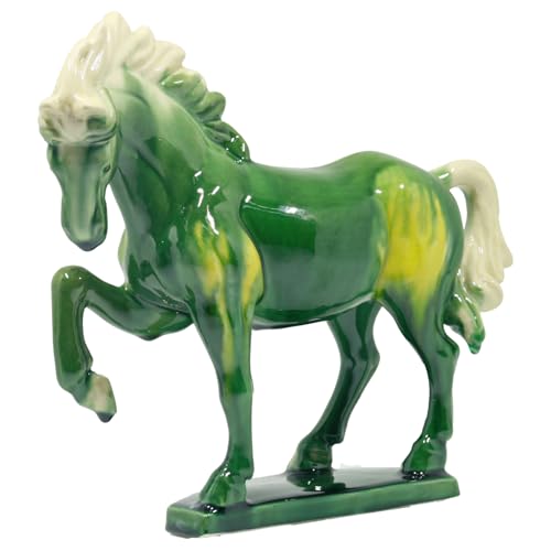 Ceramic Horse Sculpture -8 inch Hand Made Tang Tri-Color Cultural Art Piece,Museum Collection Inspired Home and Office Decor (Green)