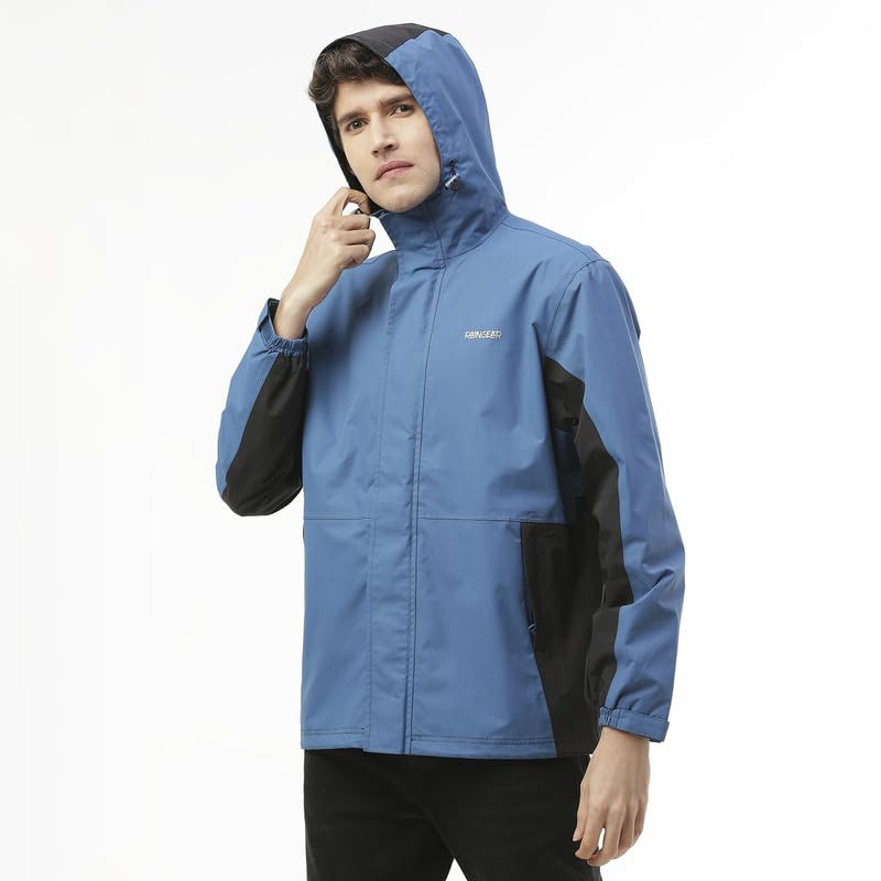 Image of Zeel Raingear Stylish Rain Jacket for Men Waterproof for Bike Riders with Adjustable Hood along with inner pockets,Waterproof Rainwear with Lightweight Polyester Jacket, ZRS013