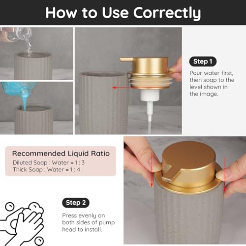 Image of Segbeauty 10.8oz Ceramic Foaming Soap Dispenser, 320ml Empty Refillable Liquid Hand Wash Dish Soap Dispenser, Body Wash Shampoo Pump Bottle Dispensing Container for Kitchen Bathroom Countertop Gray