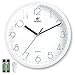 10 Inch Modern Wall Clock, Decorative Non-Ticking Silent Wall Clock Battery Operated Analog Clock Round for Bedroom, Kitchen, School, Office (White) by Laigoo