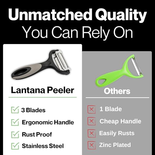 Lantana Potato Peeler + Micro-Serrated Veg Peeler + Julienne Slicer - 3 in 1 for Speed Peeling of Fruit & Vegetable - Black/Grey/Stainless Steel