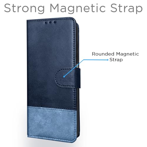 Image of Pikkme Flip Cover for Redmi A7 Pro /Poco C85x 5G | Dual-Tone PU Leather Finish | Wallet Style & Stand | Magnetic Flip Case (Navy & Light Blue)